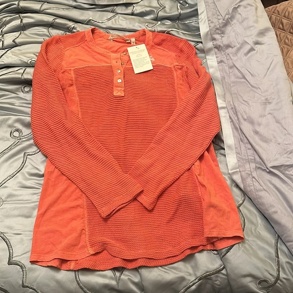 Soft Surroundings terracotta orange rust medium Henley top nwt cotton linen - Picture 1 of 10